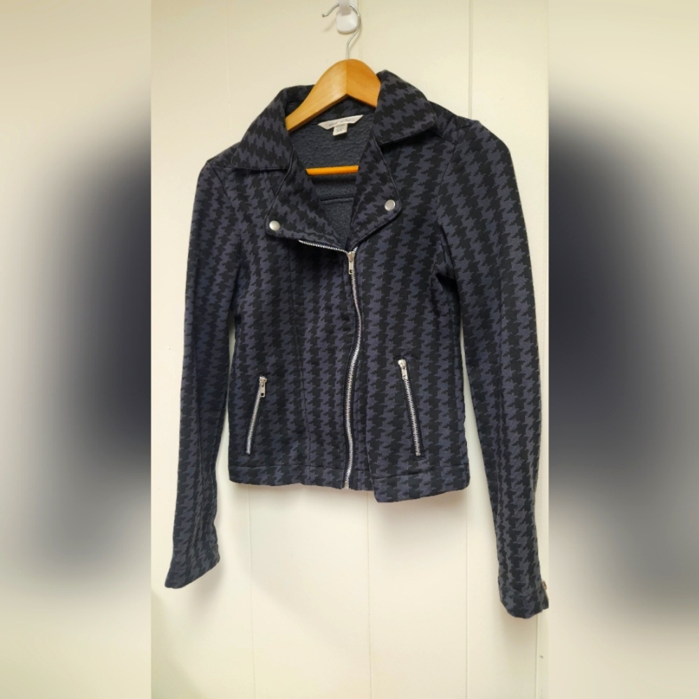 Derek Heart Houndstooth Moto Jacket Sz S